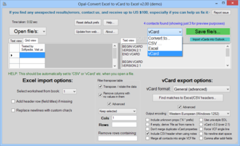 Opal-Convert Excel to vCard to Excel screenshot