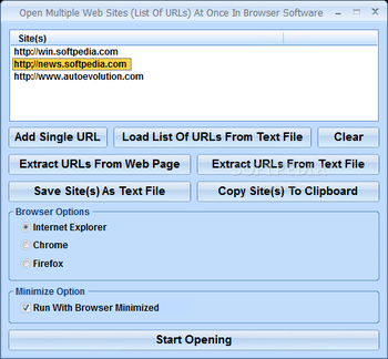 Open Multiple Web Sites (List Of URLs) At Once In Browser Software screenshot