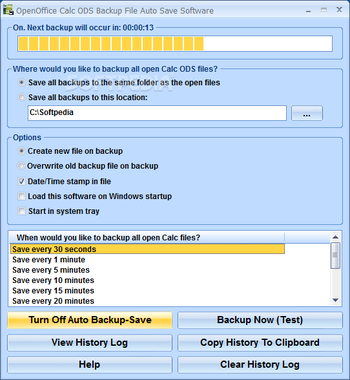 OpenOffice Calc ODS Backup File Auto Save Software screenshot