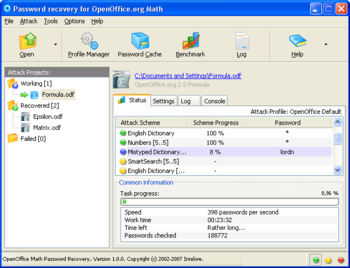 OpenOffice Math Password Recovery screenshot