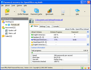 OpenOffice Math Password Recovery screenshot 2