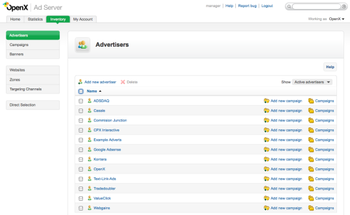 OpenX Ad Server screenshot