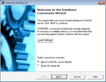 Oracle to MySQL screenshot