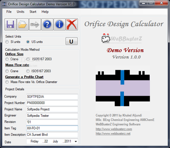 Orifice Design Calculator screenshot