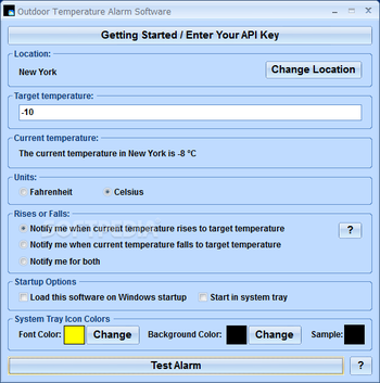 Outdoor Temperature Alarm Software screenshot