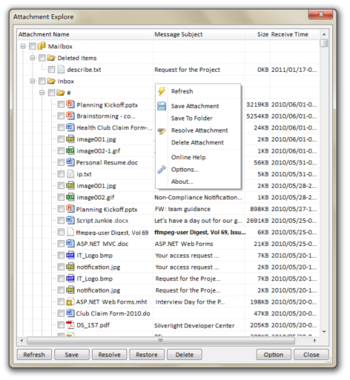 Outlook Attachment Explore screenshot