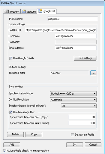 Outlook Caldav Synchronizer screenshot