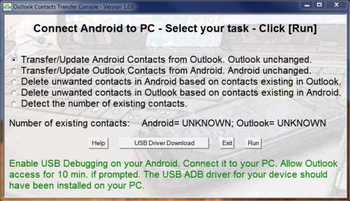 Outlook Contacts Transfer Console Trial screenshot