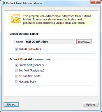 Outlook Email Address Extractor screenshot