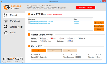 Outlook Export screenshot