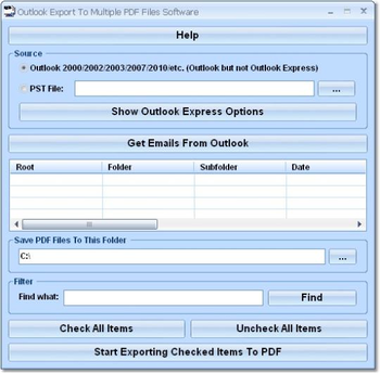 Outlook Export To Multiple PDF Files Software screenshot