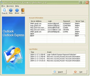 Outlook Express Password Unlocker screenshot