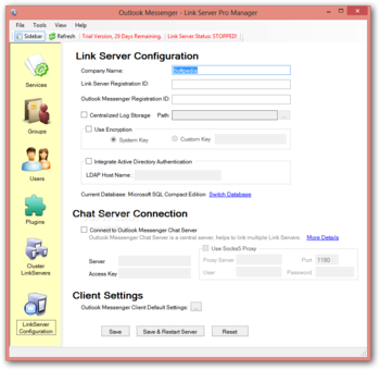 Outlook Messenger Link Server Pro screenshot