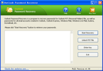 Outlook Password Recovery screenshot