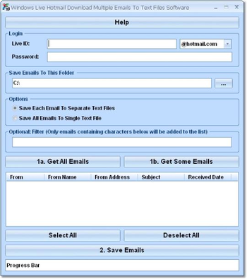 Outlook.com Hotmail Download Multiple Emails To Text Files Software screenshot