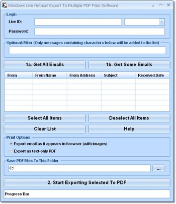 Outlook.com Hotmail Export To Multiple PDF Files Software screenshot