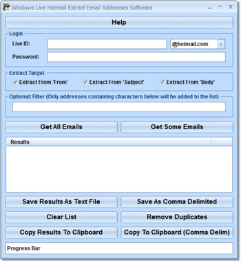 Outlook.com Hotmail Extract Email Addresses Software screenshot