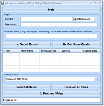 Outlook.com Hotmail Print Multiple Emails Software screenshot