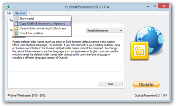 OutlookParameterGUI screenshot 2