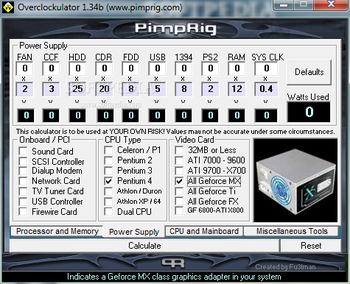 Overclockulator screenshot 2