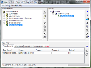 P3P Policy Editor screenshot