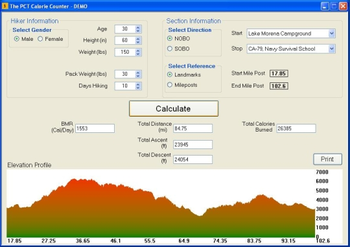 Pacific Crest Trail Calorie Counter screenshot