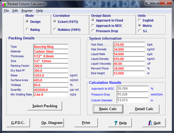 Packed Column Calculator screenshot