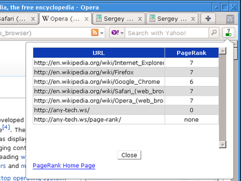 PageRank for Opera screenshot