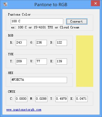 Pantone to RGB screenshot