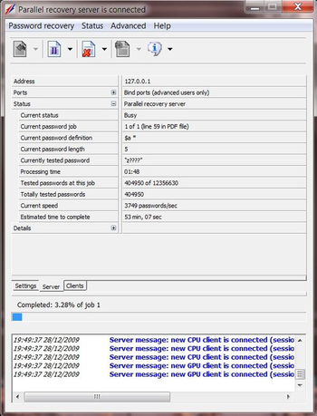 Parallel Password Recovery (RAR module) screenshot