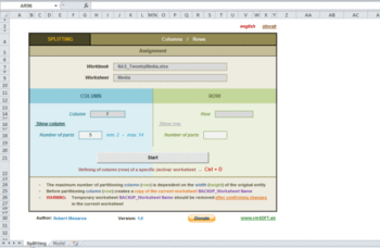 Partitioning columns and rows in Excel screenshot