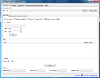 Pasprog Forgotten PDF Password screenshot