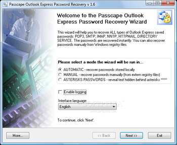 Passcape Outlook Express Password Recovery screenshot