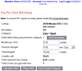 Pay Per Click (PPC) module for Esvon Classifieds screenshot