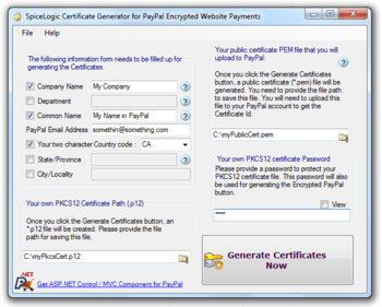 PayPal Certificate Generator for Encrypted Website Payments screenshot