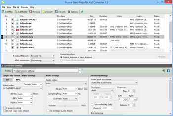 Pazera Free WebM to AVI Converter screenshot