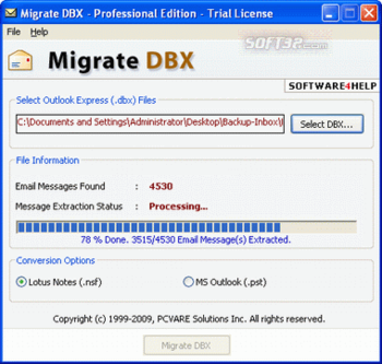 PCVARE DBX to NSF Converter screenshot 3
