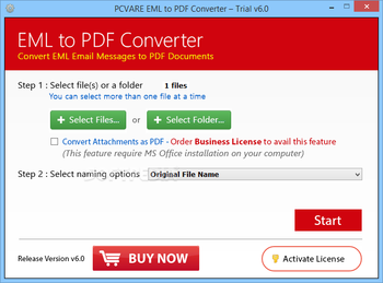 PCVARE EML to PDF Converter screenshot