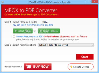 PCVARE MBOX to PDF Converter screenshot