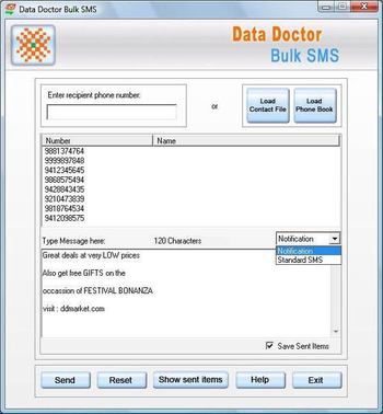 PDA Bulk Text Messaging Tool screenshot