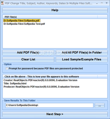PDF Change Title, Subject, Author, Keywords, Dates In Multiple Files Software screenshot