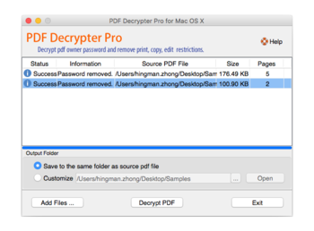 PDF Decrypter Pro for Mac OS X screenshot