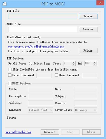 PDF to MOBI screenshot