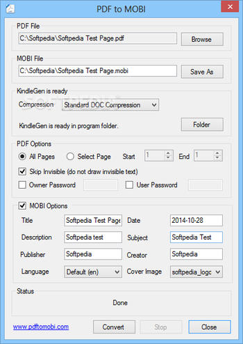 PDF to MOBI screenshot
