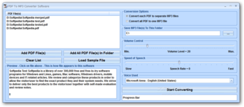 PDF To MP3 Converter Software screenshot