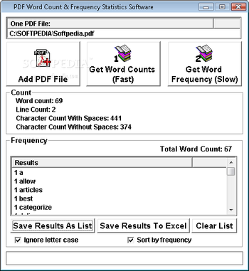 PDF Word Count & Frequency Statistics Software screenshot