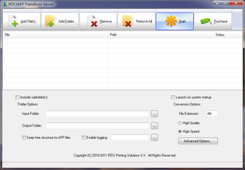 PDF2AFP Transform Server screenshot