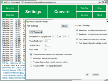 PDF2CSV Convert screenshot