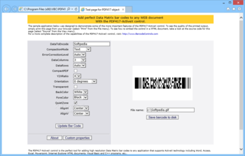 PDF417 ActiveX screenshot