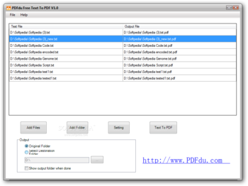 PDFdu Free Text to PDF Converter screenshot